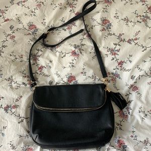 Black soft leather crossover bag